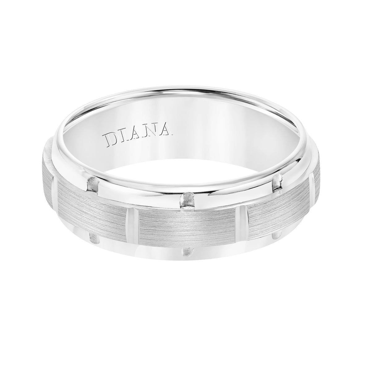 Comfort Fit Engraved Wedding Band with brushed finish