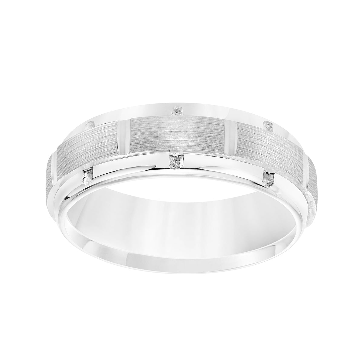 Comfort Fit Engraved Wedding Band with brushed finish