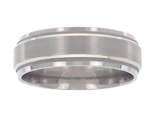 Comfort Fit Wedding Band with Brush Finish and milgrain detail