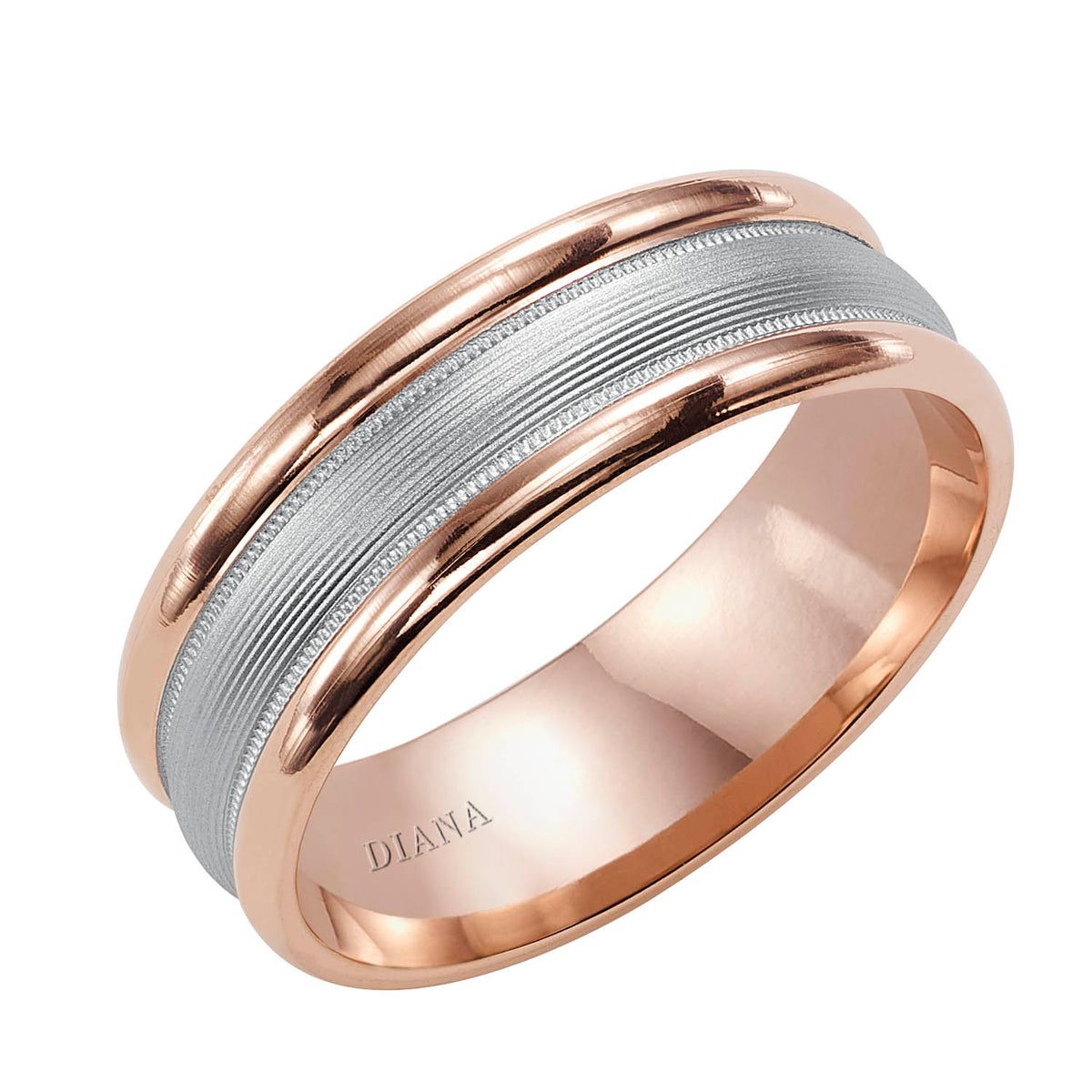 Comfort Fit Engraved Wedding Band with brush finish and rolled edge