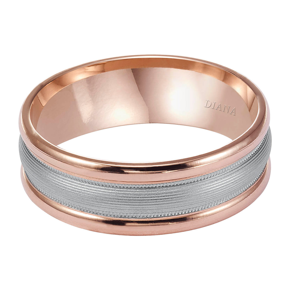 Comfort Fit Engraved Wedding Band with brush finish and rolled edge