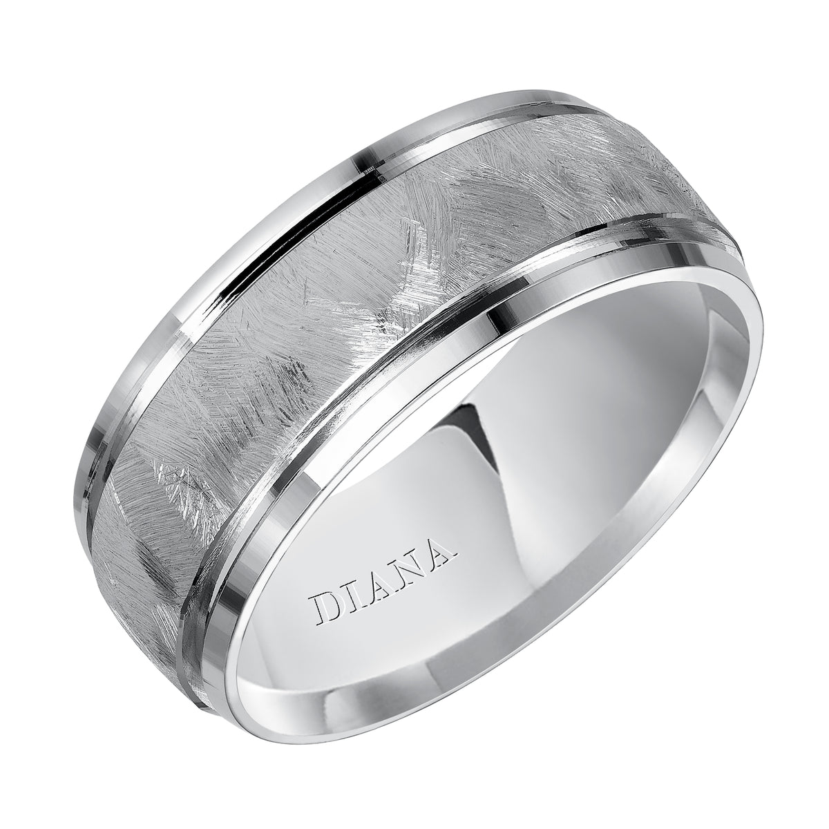 Comfort Fit Engraved Wedding Band with textured finish