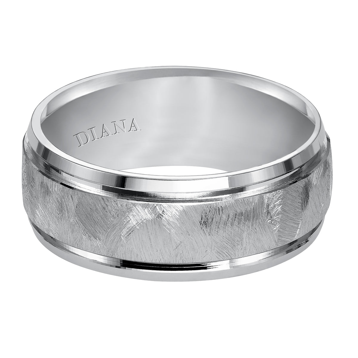 Comfort Fit Engraved Wedding Band with textured finish