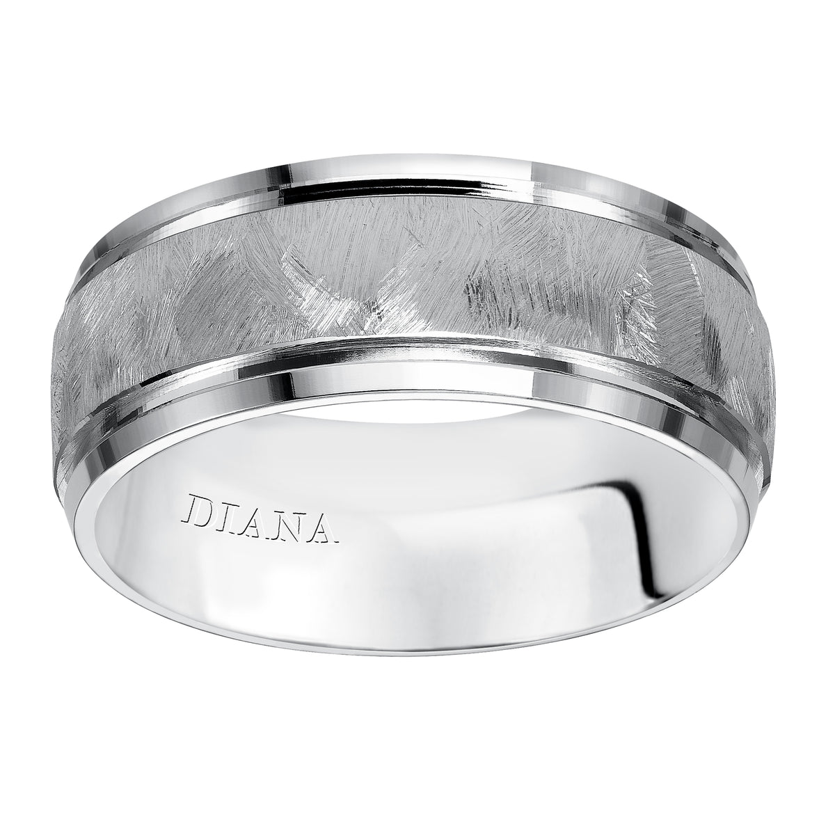 Comfort Fit Engraved Wedding Band with textured finish