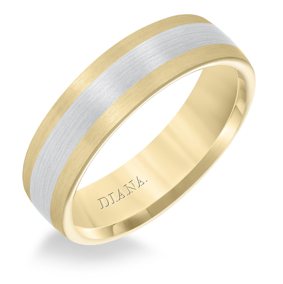 Men's wedding band with seamless two tone satin finish with dome profile