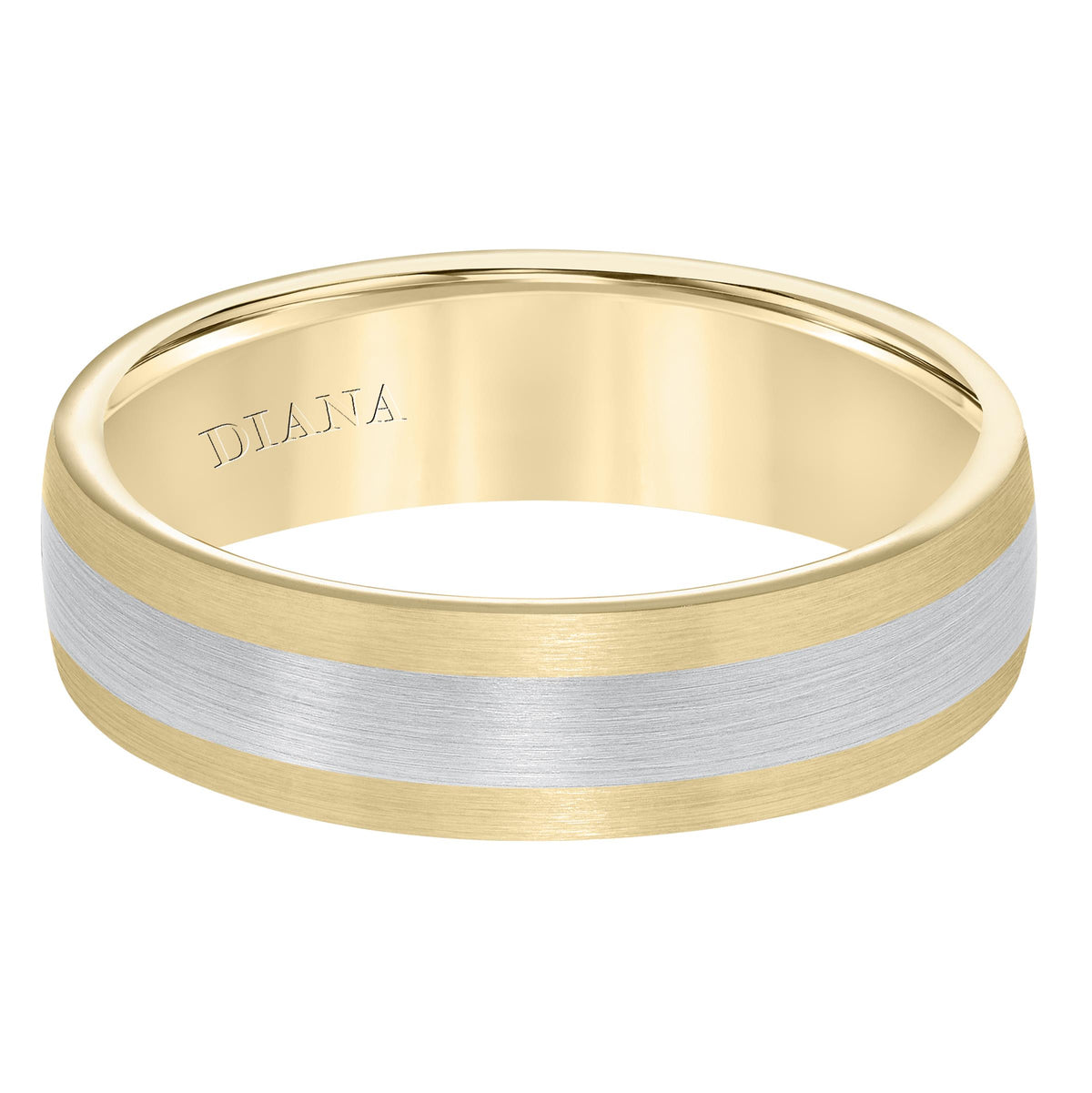Men's wedding band with seamless two tone satin finish with dome profile
