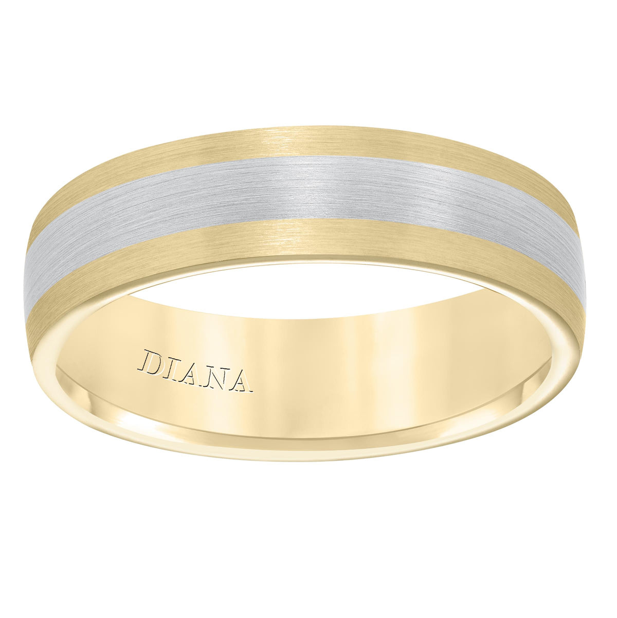 Men's wedding band with seamless two tone satin finish with dome profile