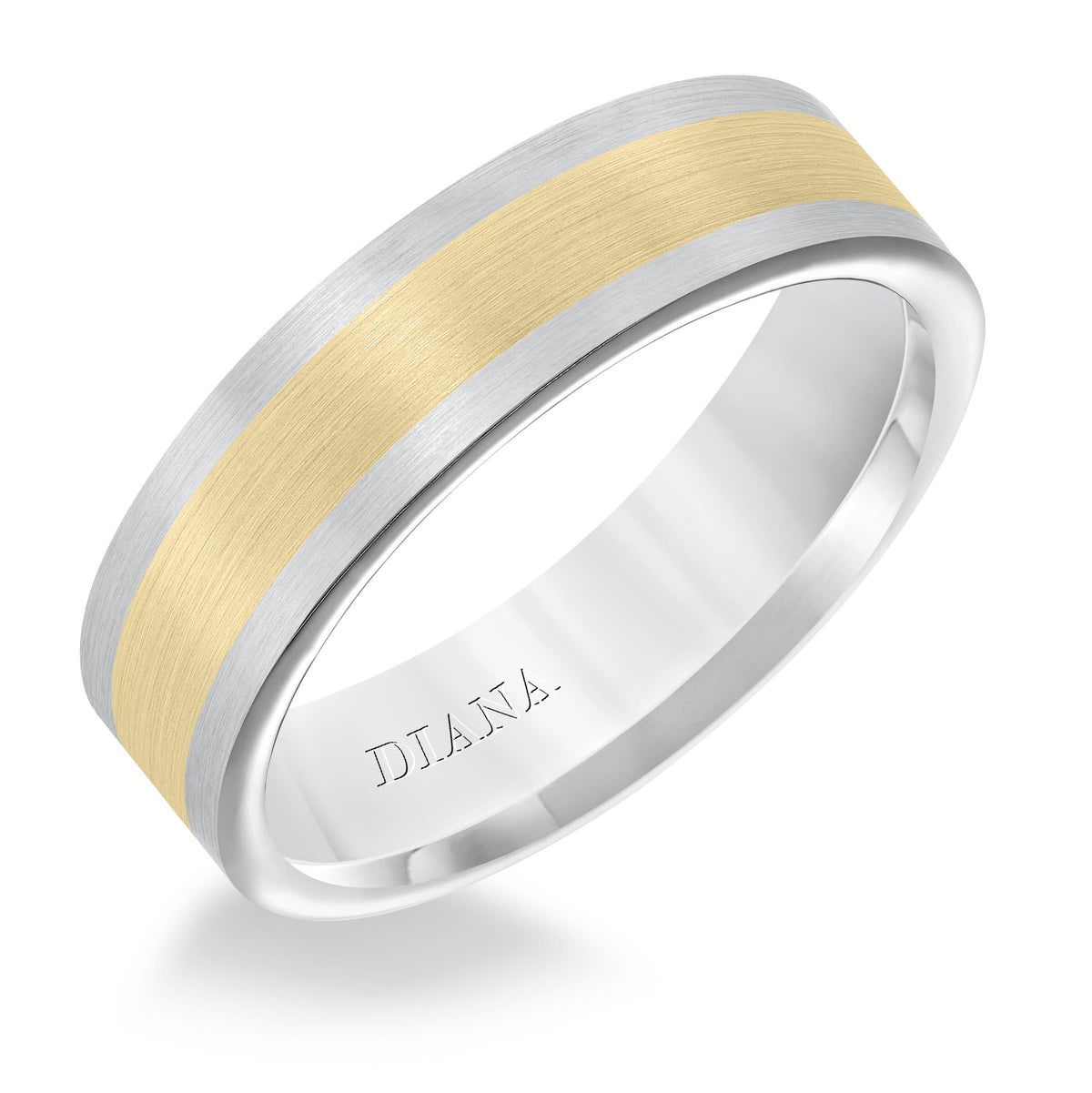 Men's wedding band with seamless two tone satin finish with flat profile
