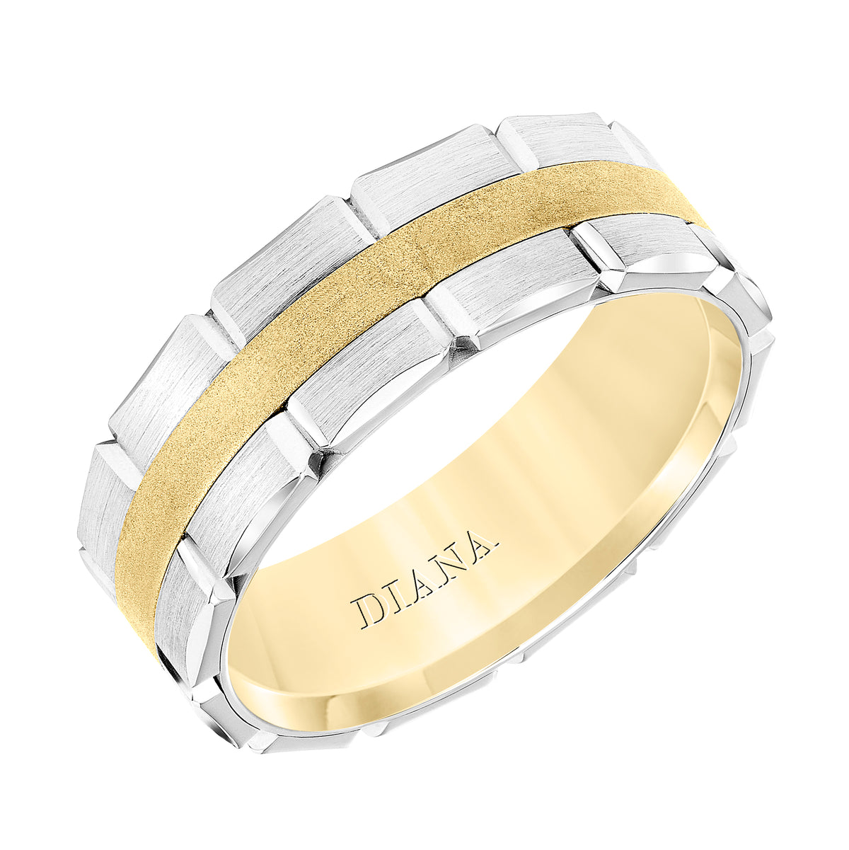 Men's Band with Brushed Finish Brick Detail with Satin Center and Brushed Edge