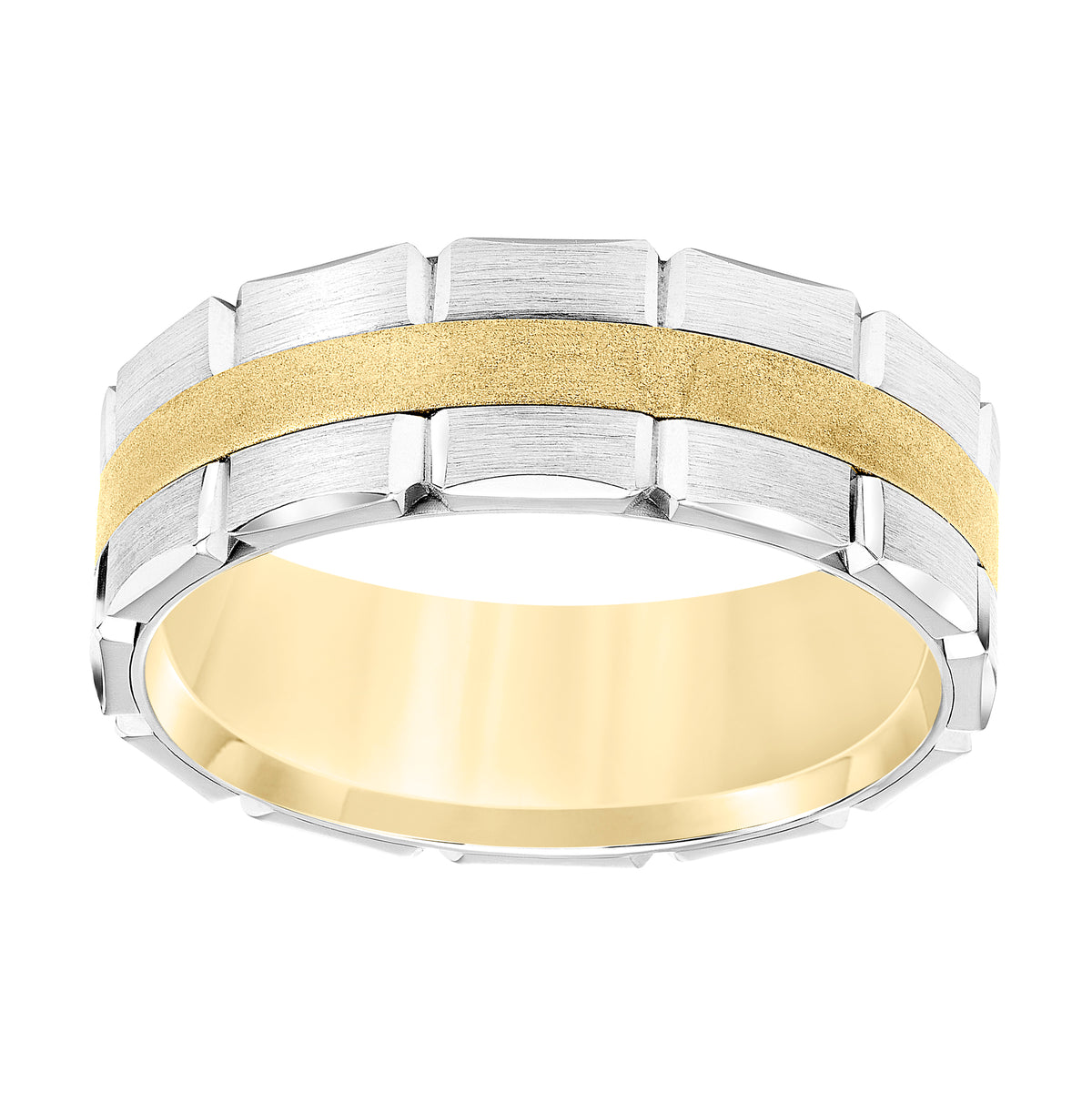 Men's Band with Brushed Finish Brick Detail with Satin Center and Brushed Edge