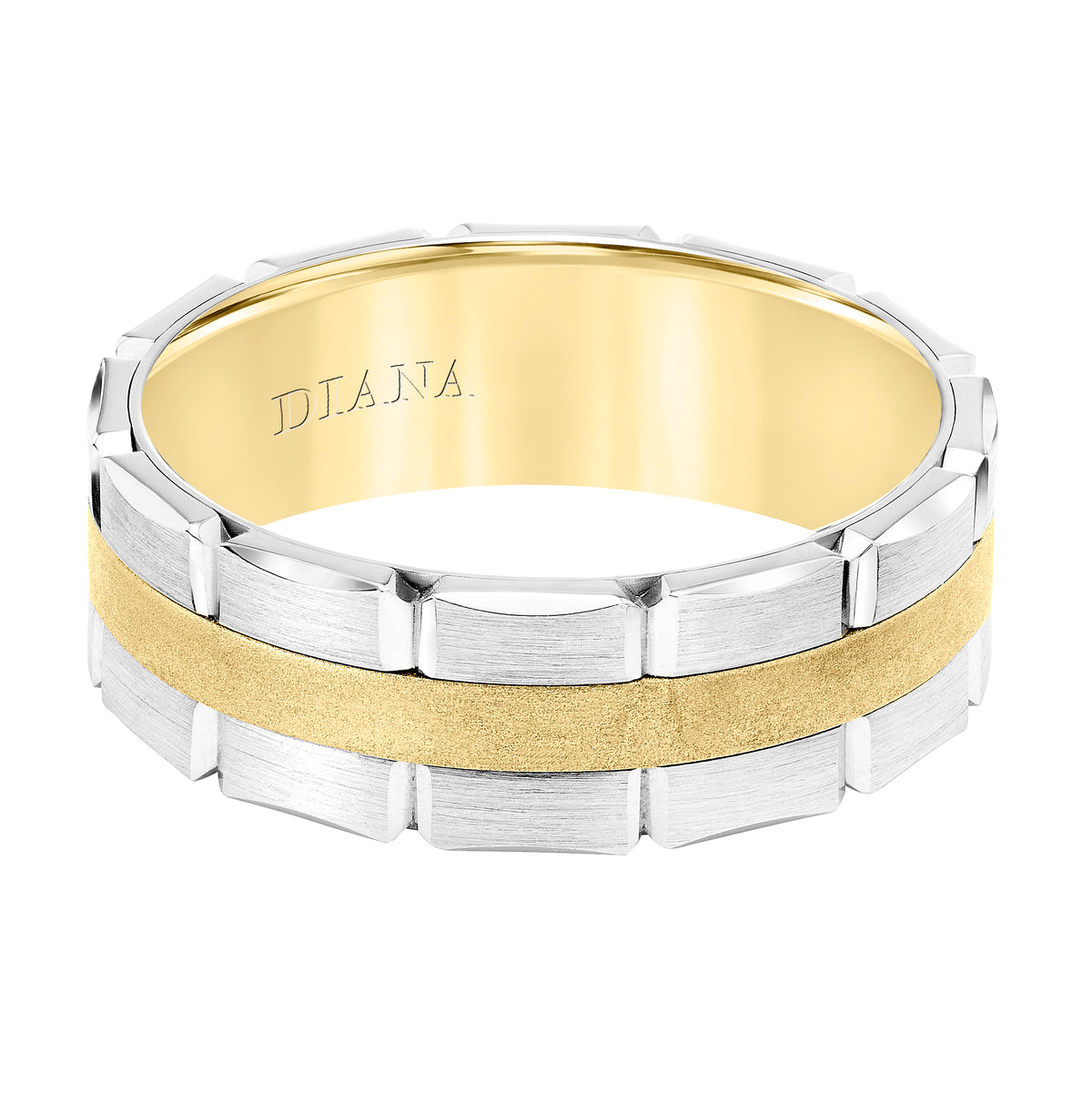 Men's Band with Brushed Finish Brick Detail with Satin Center and Brushed Edge