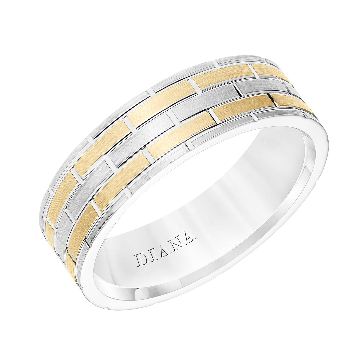 Men's Band with Satin Finish Brick Design and Flat Edge