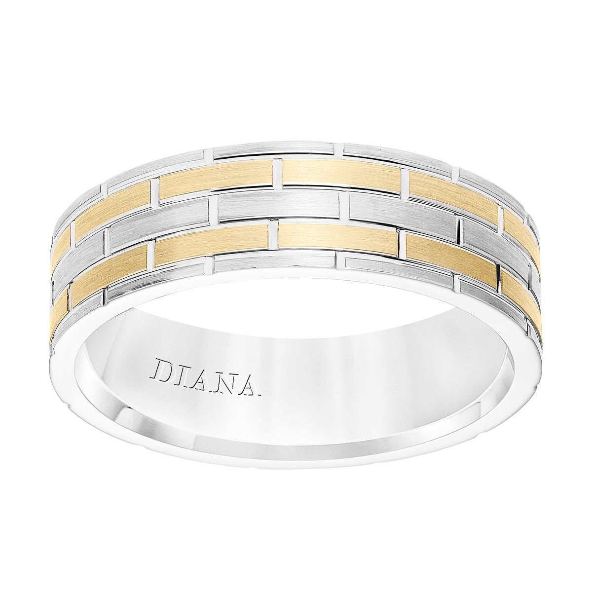 Ladies Band with Satin Finish Brick Design and Flat Edge