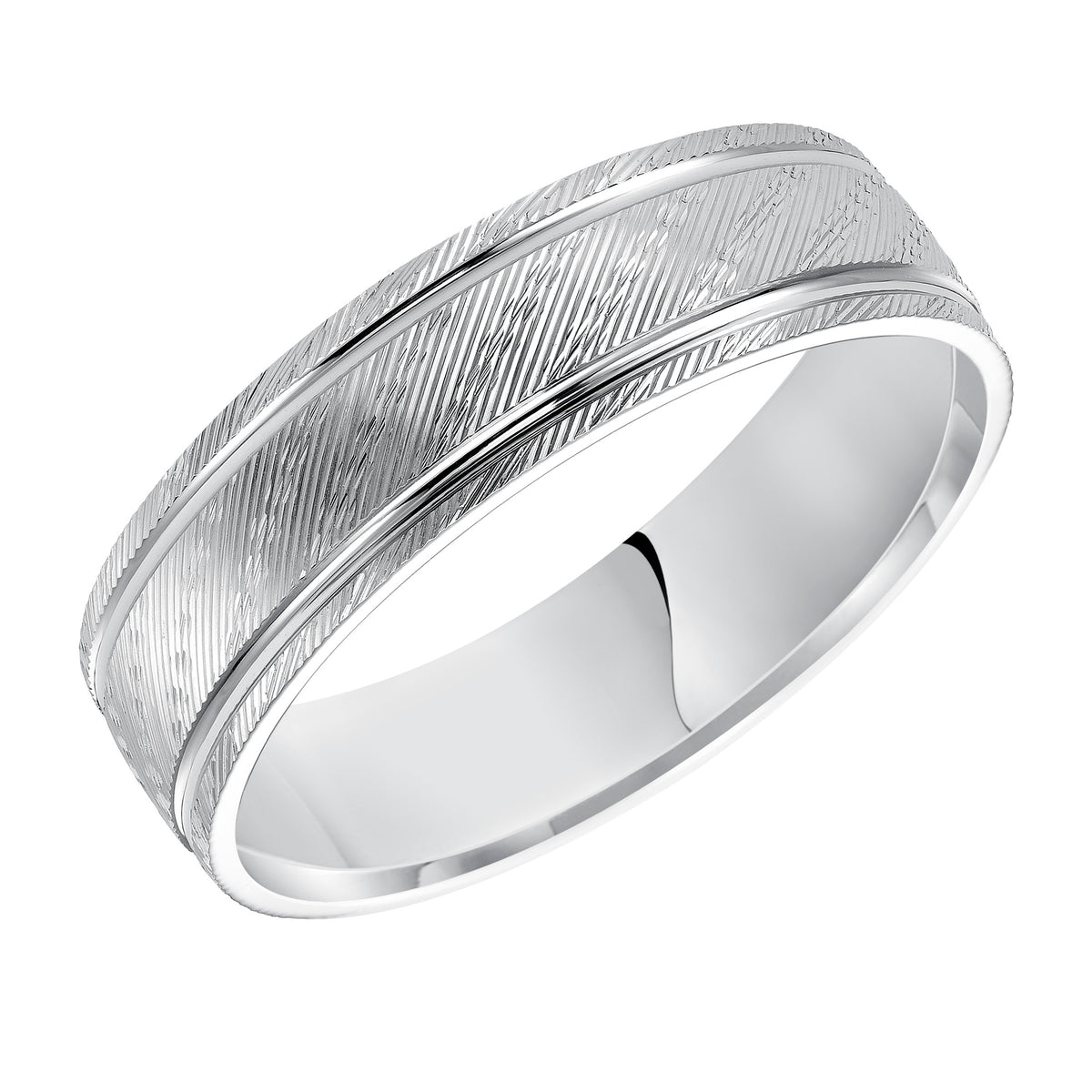 Low Dome Roll Edge Carved Wedding Band