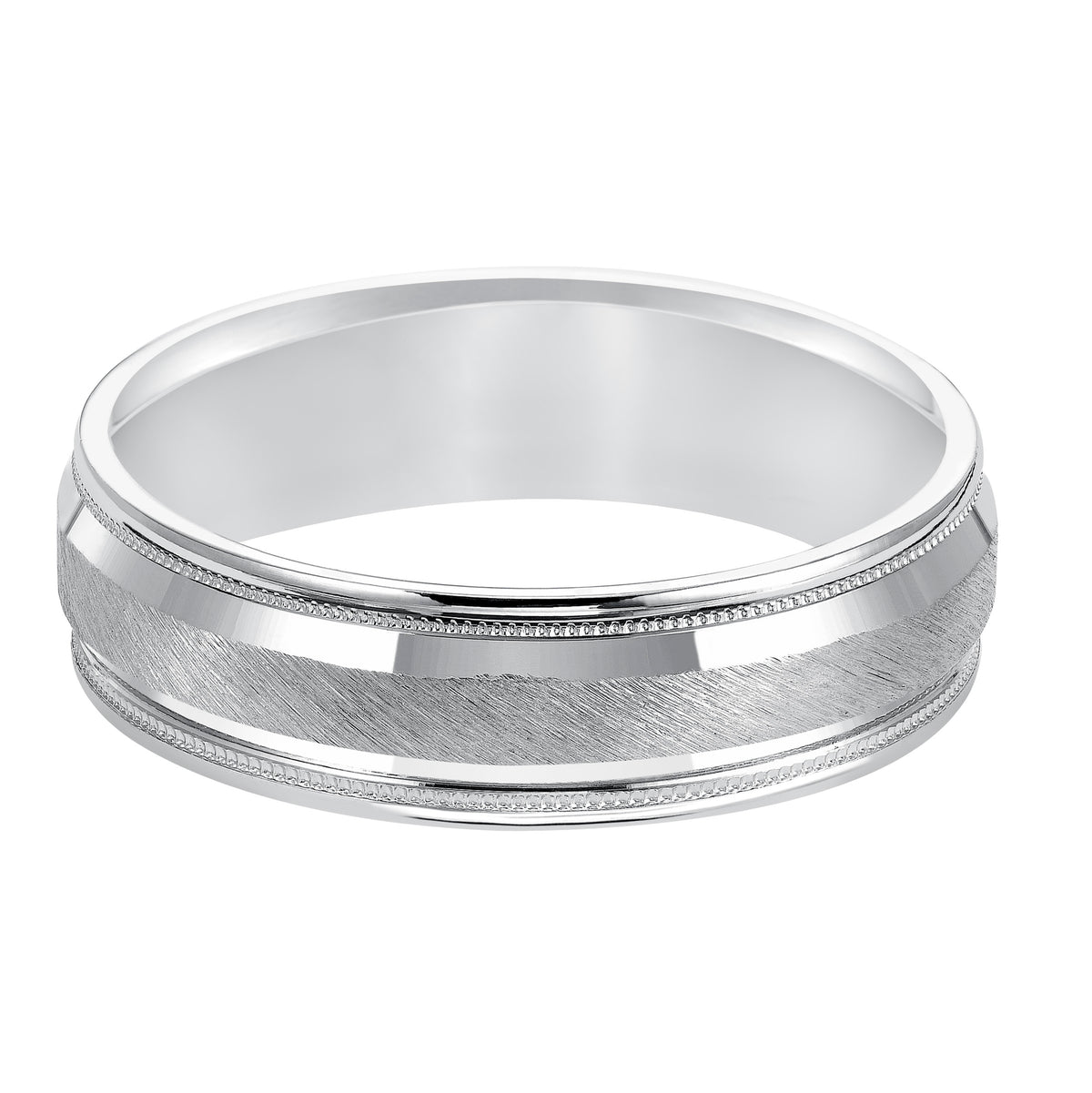 Flat Step Edge Carved Wedding Band