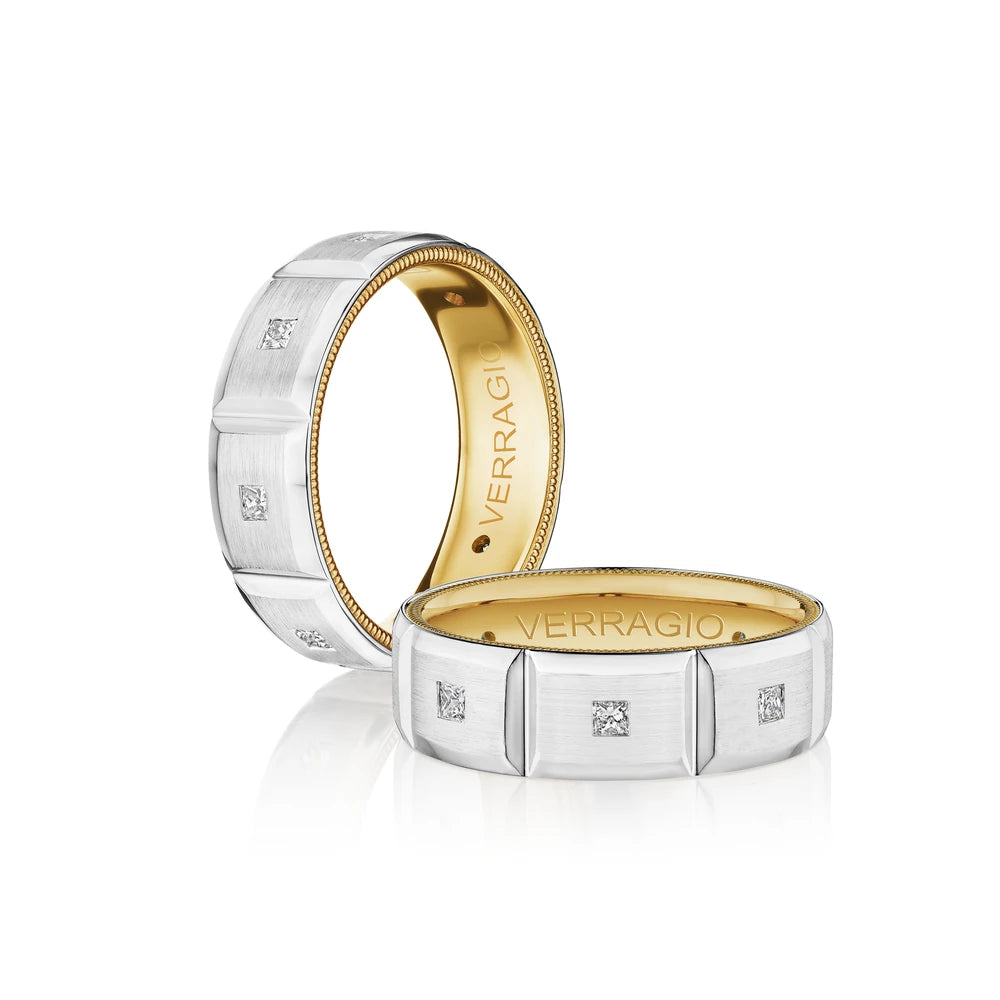 Verragio 14k Two-Tone Gold 7mm Diamond Men's Wedding Band, Princess Cut