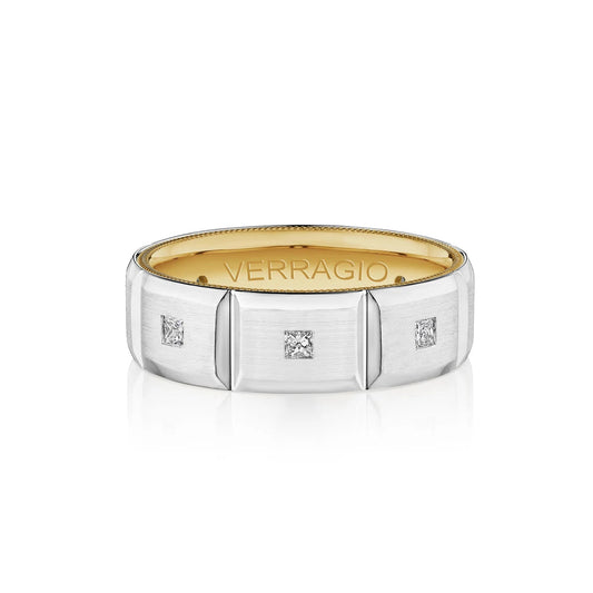 Verragio 14k Two-Tone Gold 7mm Diamond Men's Wedding Band, Princess Cut
