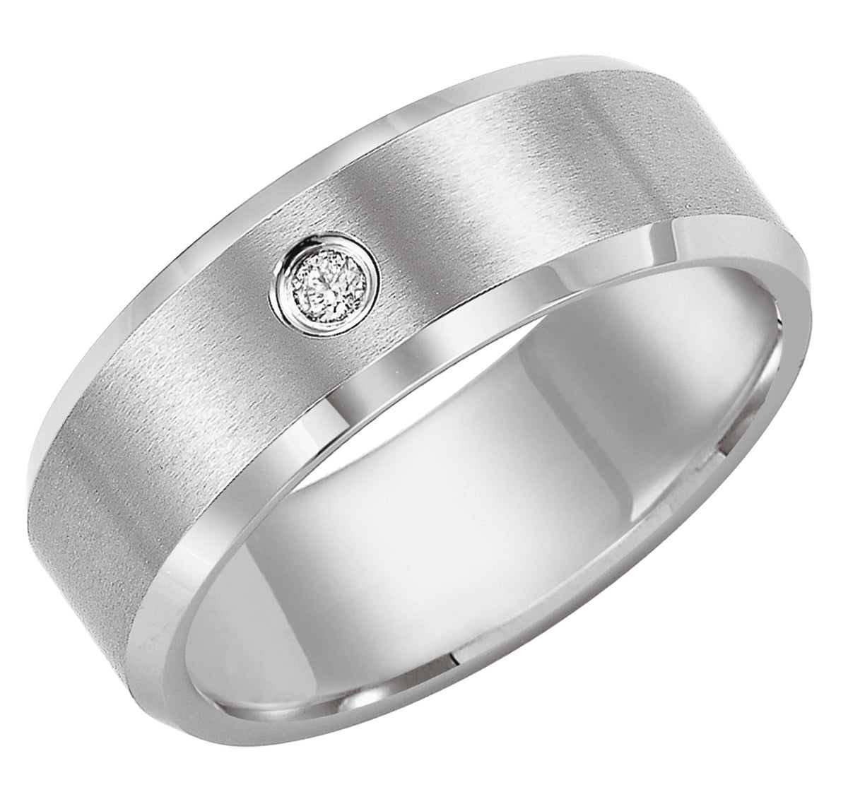 8mm Tungsten carbide Bevel Edge comfort fit diamond band with satin finish center