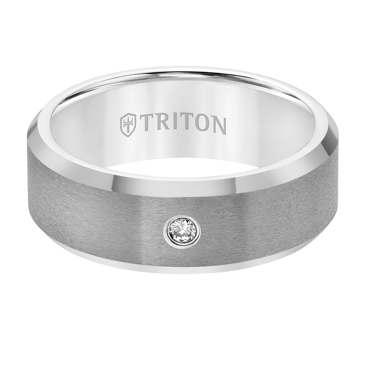 8mm Tungsten carbide Bevel Edge comfort fit diamond band with satin finish center