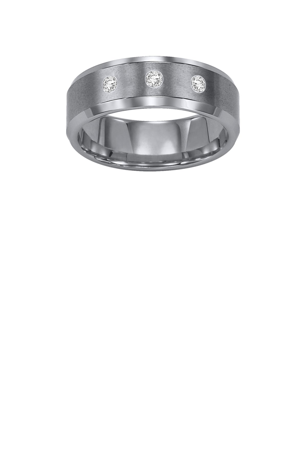 8mm Tungsten carbide Bevel Edge comfort fit Diamond band with satin finish