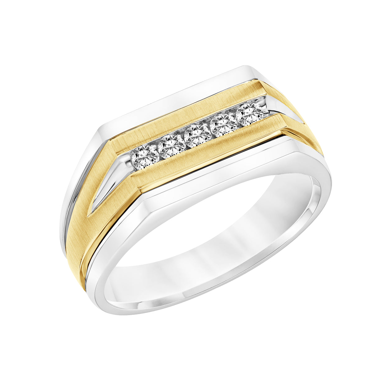 Tapered Profile Men's Band with Flat Front with Channel Set Diamonds and High Polished Edge