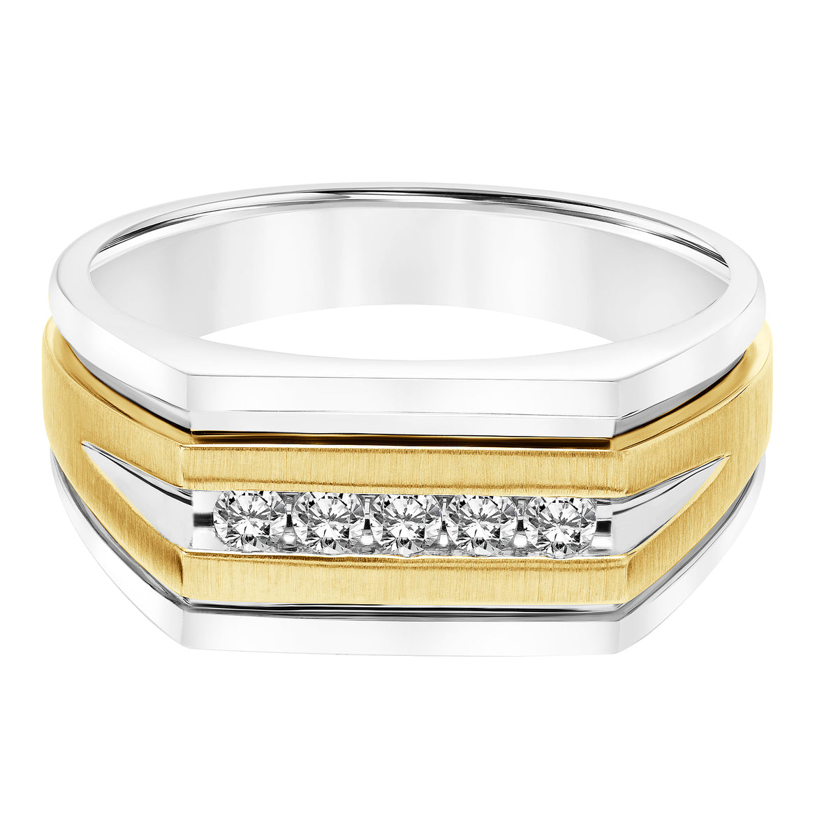 Tapered Profile Men's Band with Flat Front with Channel Set Diamonds and High Polished Edge