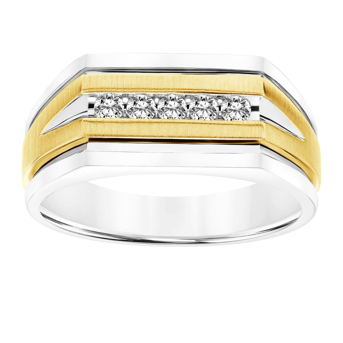 Tapered Profile Men's Band with Flat Front with Channel Set Diamonds and High Polished Edge