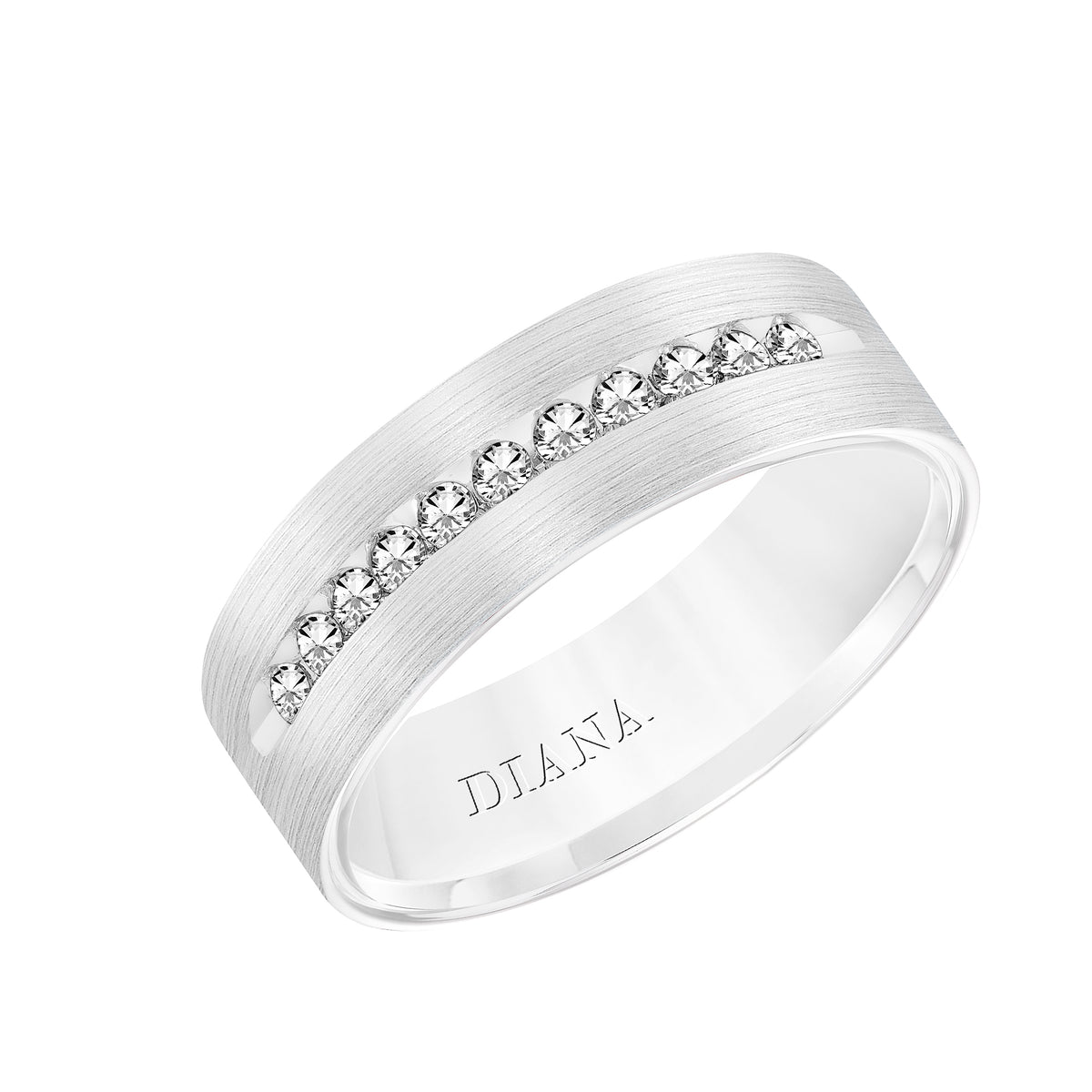 Comfort Fit Engraved Wedding Band with diamond detail