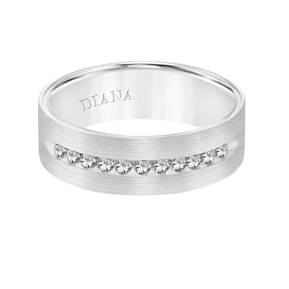 Comfort Fit Engraved Wedding Band with diamond detail
