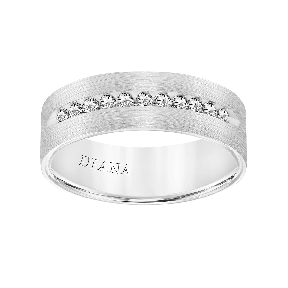 Comfort Fit Engraved Wedding Band with diamond detail