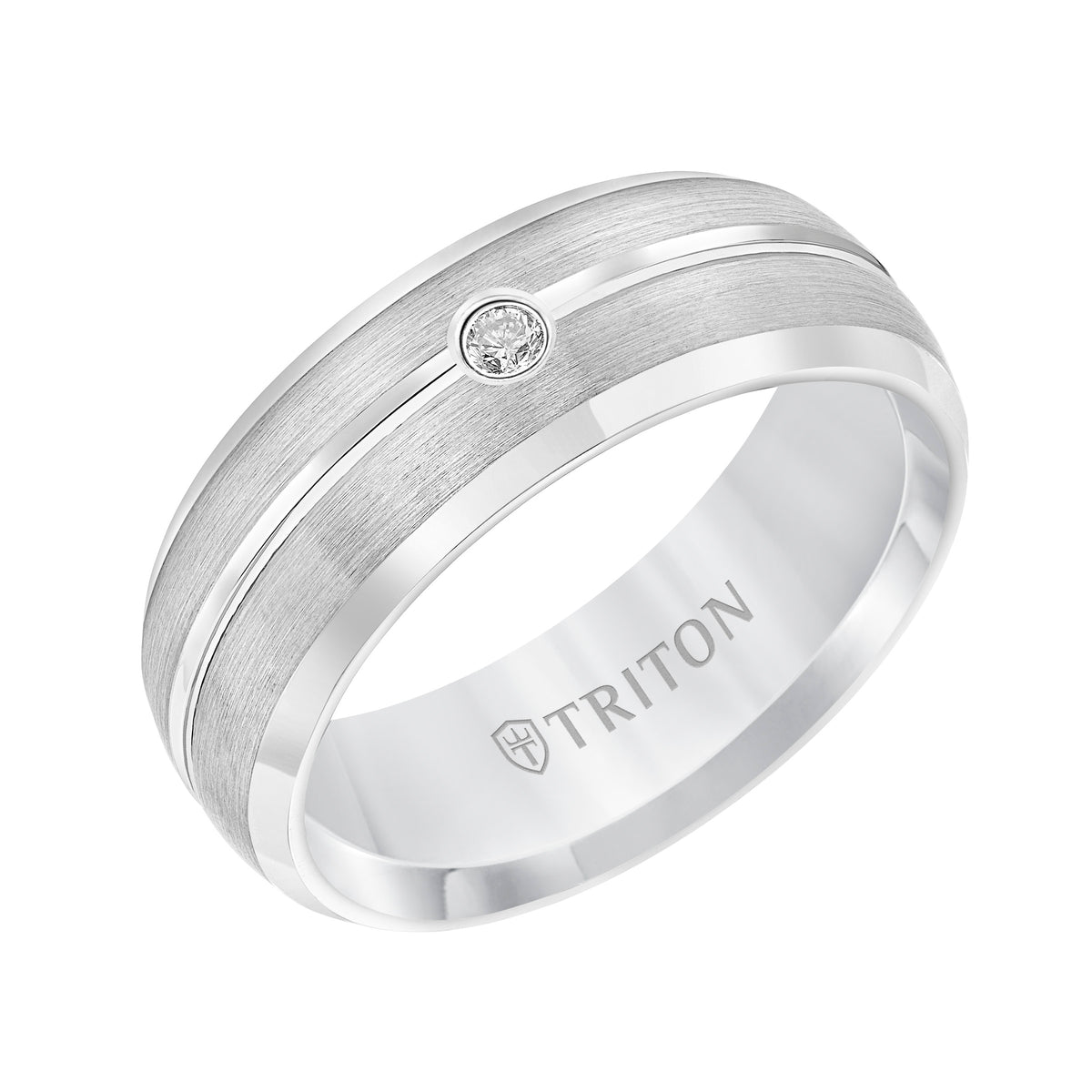 8mm Tungsten carbide Bevel Edge Band Satin Finish Comfort Fit Diamond Band with Bright Center Cut