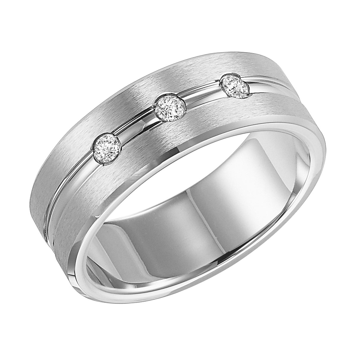 8mm Cobalt Bevel Edge Brush Finish comfort fit diamond band with bright center horizontal cut