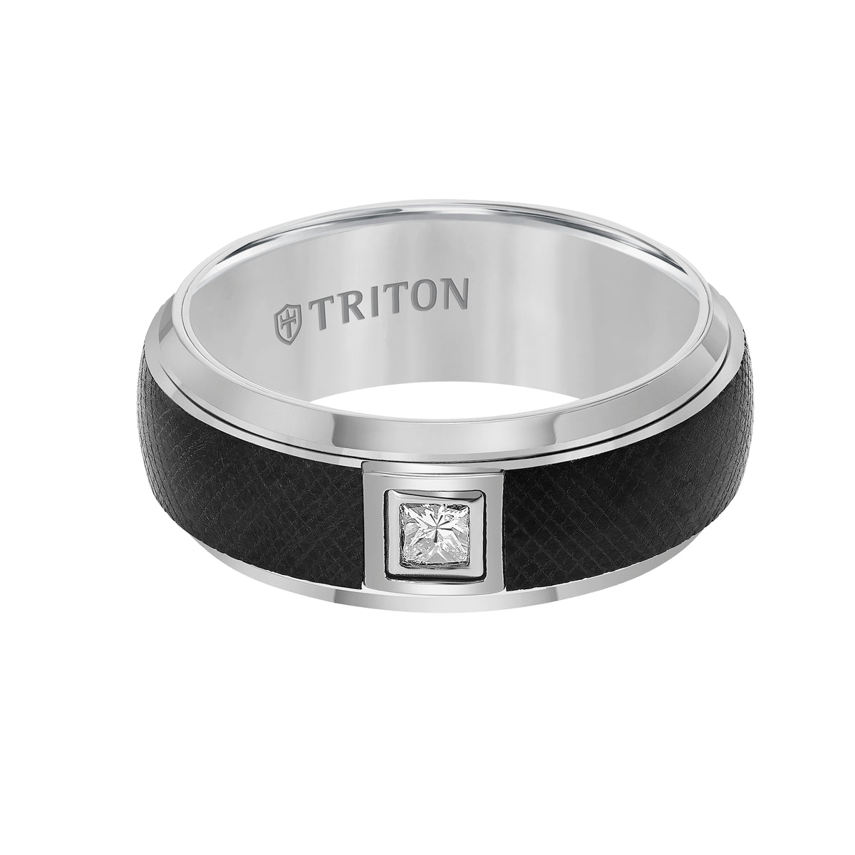 Black and White Tungsten Carbide Men's Band with Diamond Detail