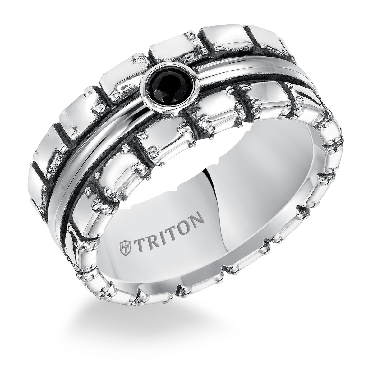 9.0mm Sterling Silver Cast wedding band with black sapphires and black Oxidation  Comfort Fit .