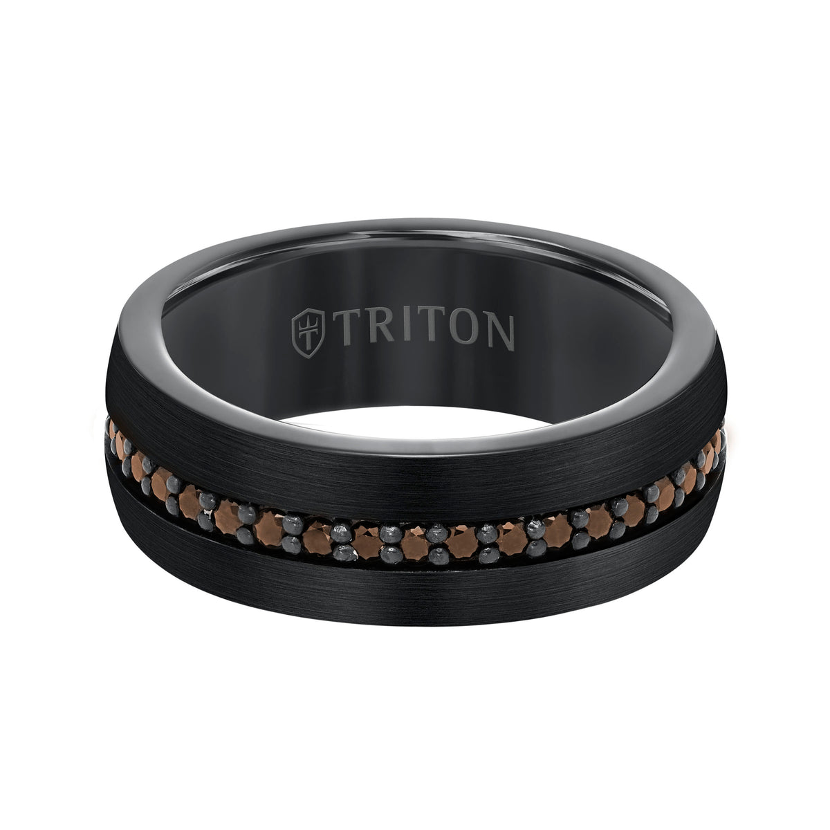 8MM Comfort Fit Black Tungsten All Around Smokey Quartz Sapphire Band