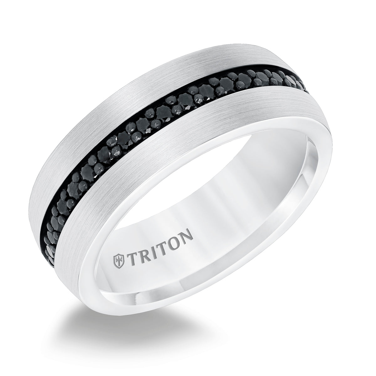 8MM Comfort Fit Brown Tungsten All Around Black Sapphire Band