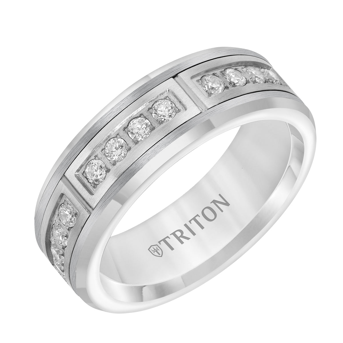 7mm Comfort Fit White Tungsten Band with Channel Set Diamonds in Black PVD Coated Steel