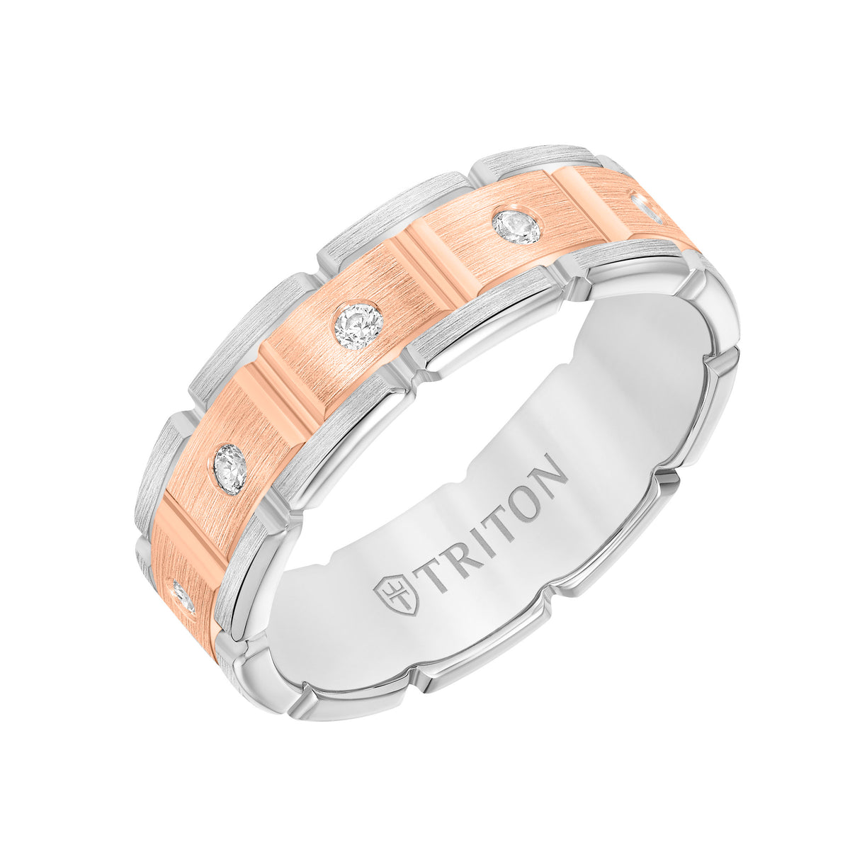 7MM Flat Top Steel Edge Stone Wedding Band