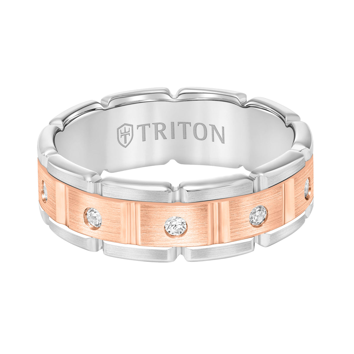 7MM Flat Top Steel Edge Stone Wedding Band