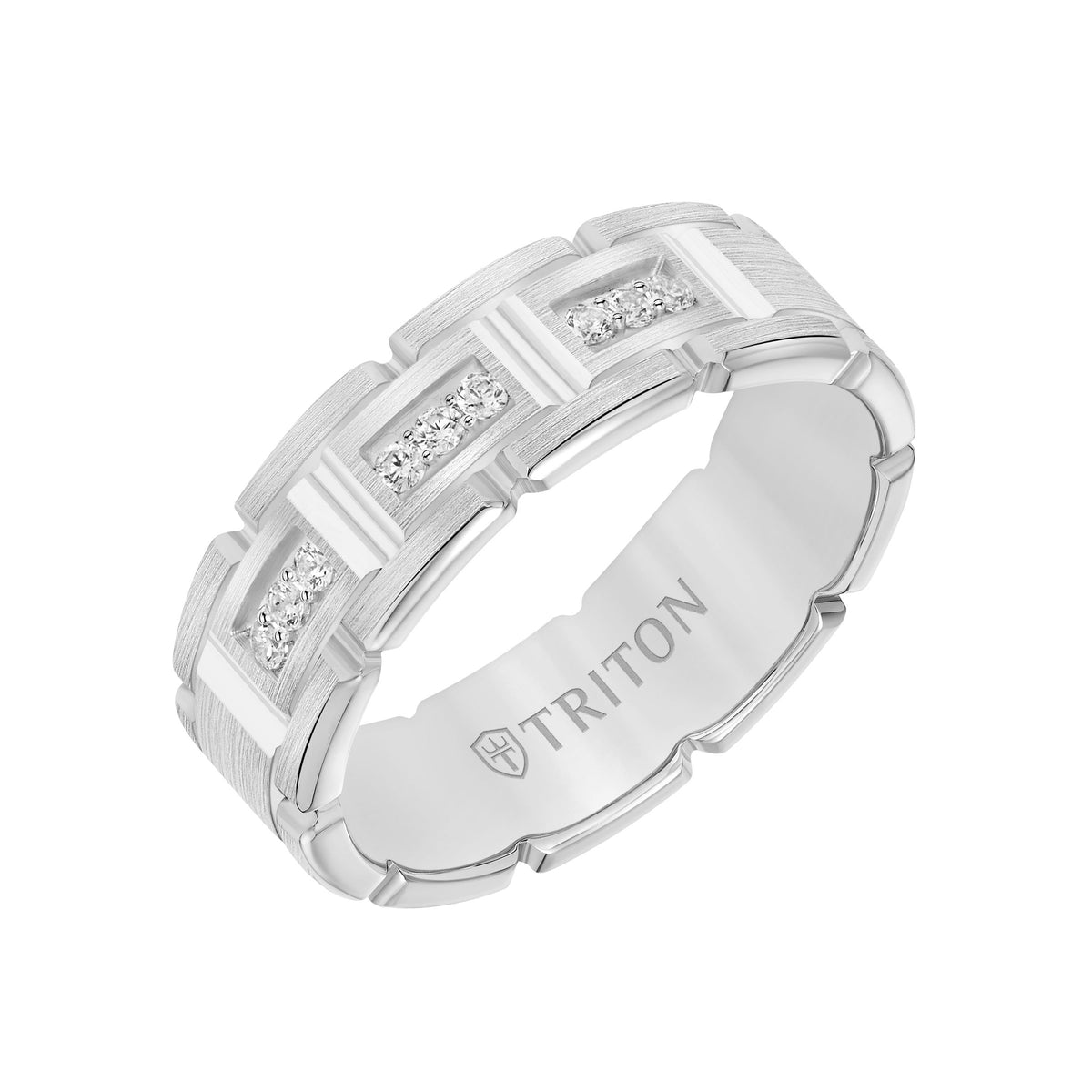 Flat Steel Edge Stone Wedding Band