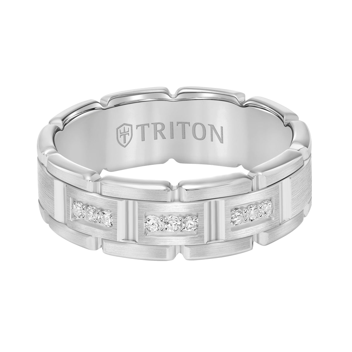 Flat Steel Edge Stone Wedding Band