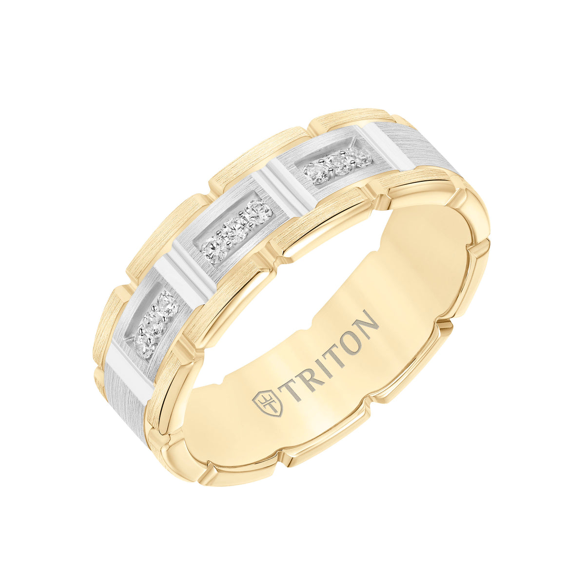 Flat Steel Edge Stone Wedding Band