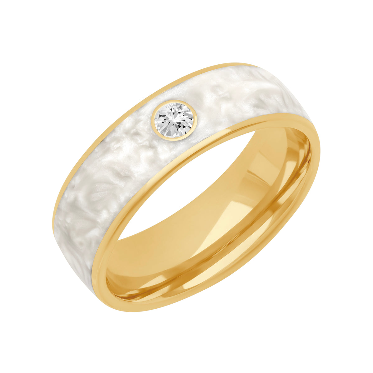 7MM Dome Edge To Edge with Bezel Diamond and Ceram8 Inlay Wedding Band