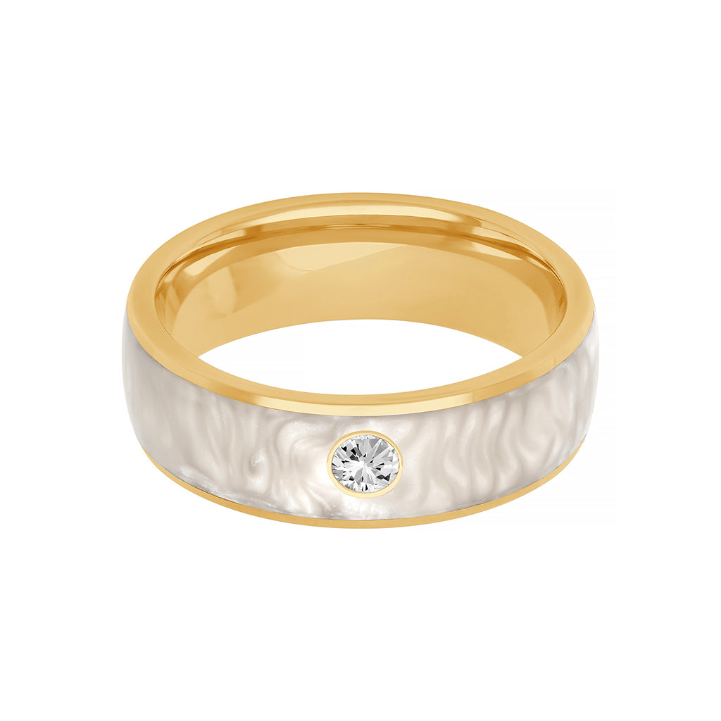 7MM Dome Edge To Edge with Bezel Diamond and Ceram8 Inlay Wedding Band