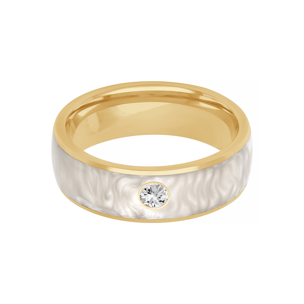 7MM Dome Edge To Edge with Bezel Diamond and Ceram8 Inlay Wedding Band