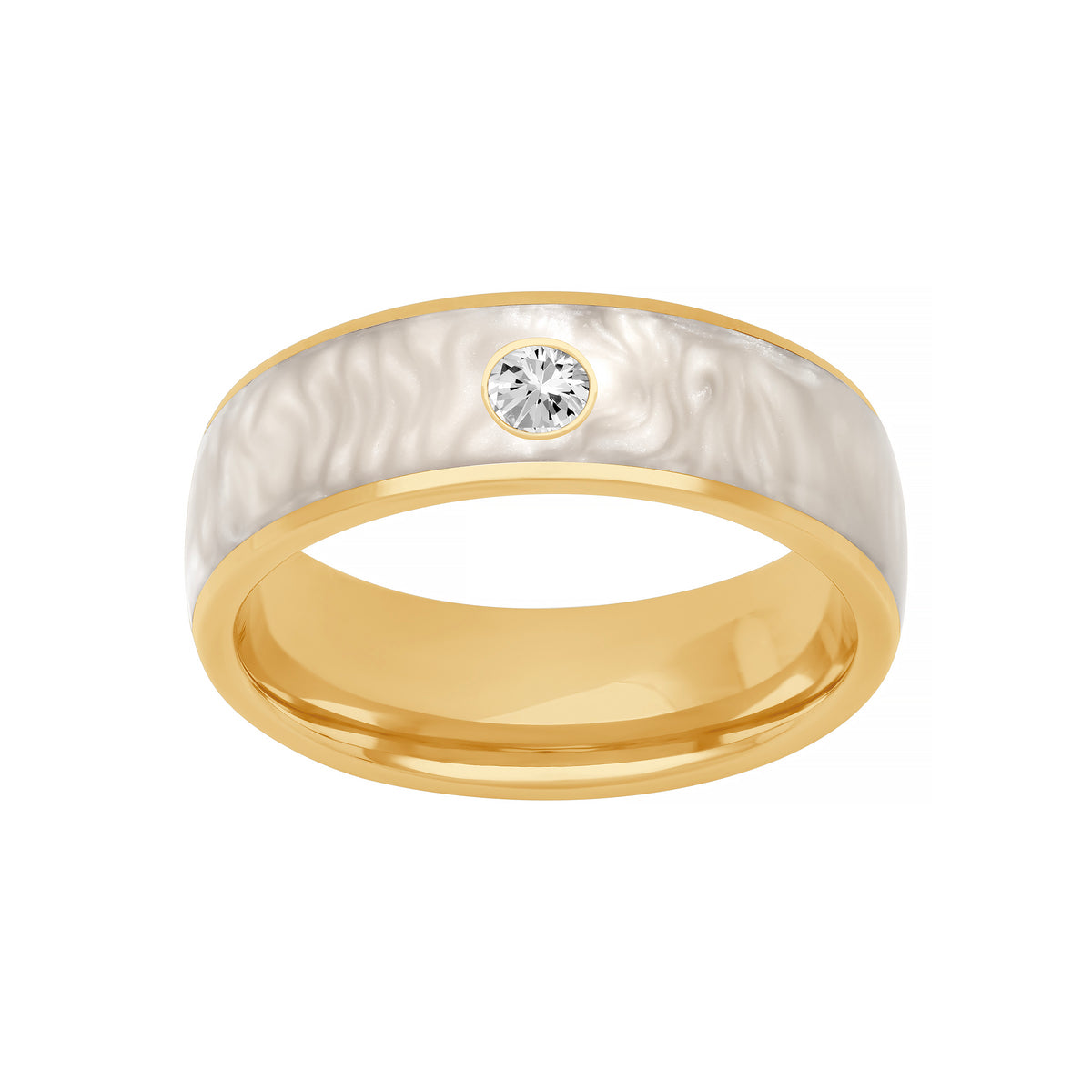 7MM Dome Edge To Edge with Bezel Diamond and Ceram8 Inlay Wedding Band