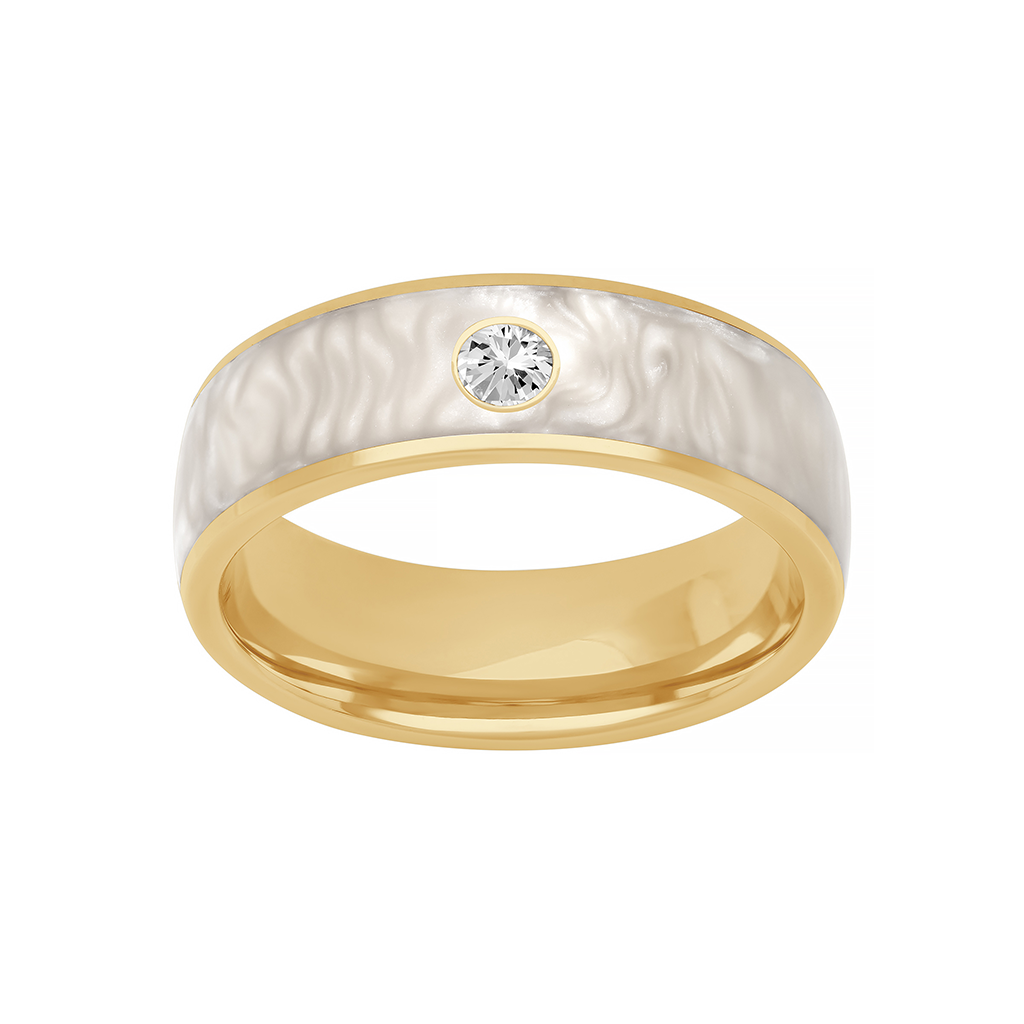 7MM Dome Edge To Edge with Bezel Diamond and Ceram8 Inlay Wedding Band