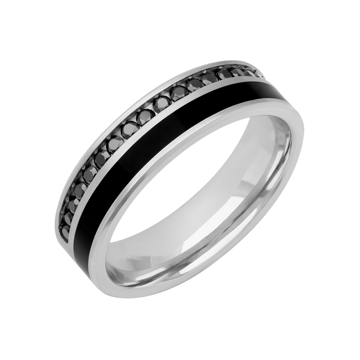 6MM Flat Eternity Black Diamond and Ceram8 Inlay Wedding Band
