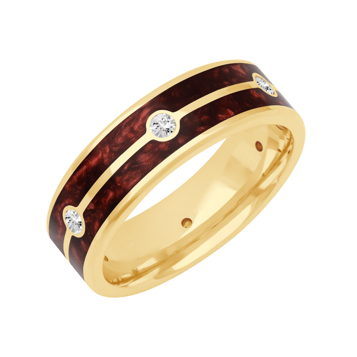 7MM Ceram8 Inlay with 6-Stone Bezel Diamonds and Bevel Edge Wedding Band