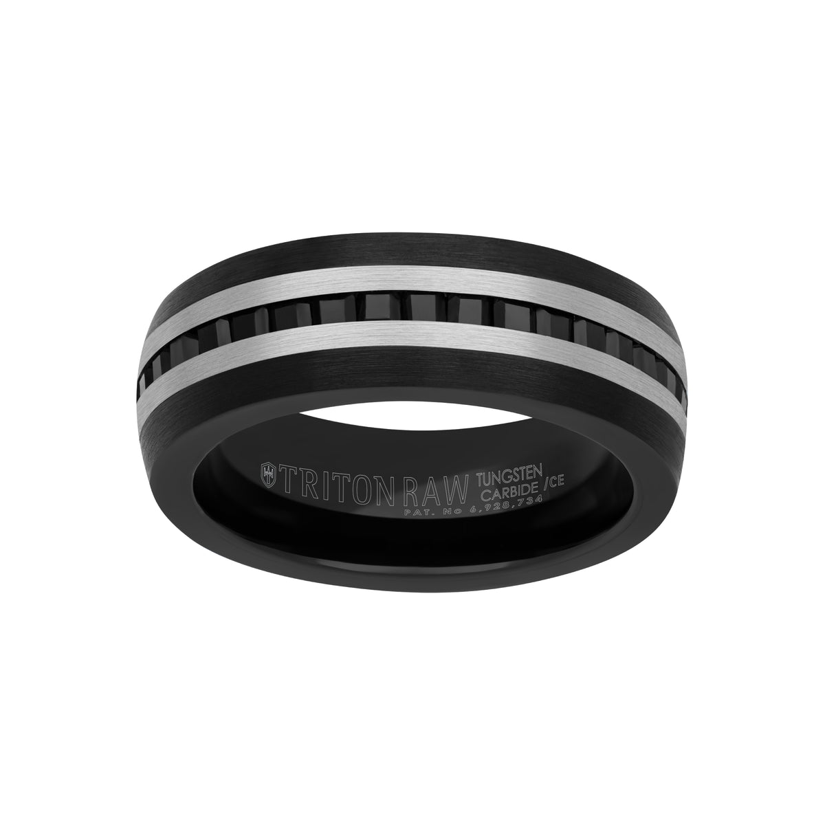 8MM Tungsten Carbide Ring - Eternity Black Heat-Treated Sapphires with Rounded Edge